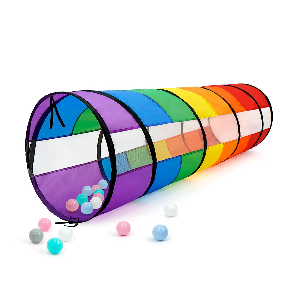 TIKTENT Kids Play Tunnel rainbow pop-up for crawling and imaginative play.