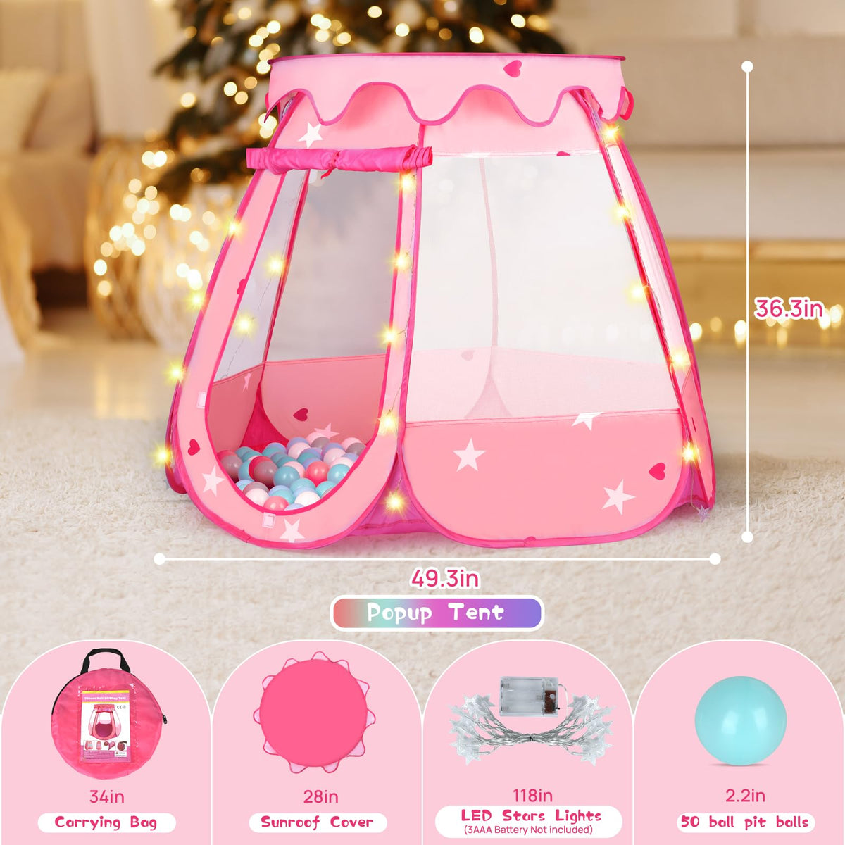 TIKTENT pop-up princess tent with star lights for quick setup and magical play.