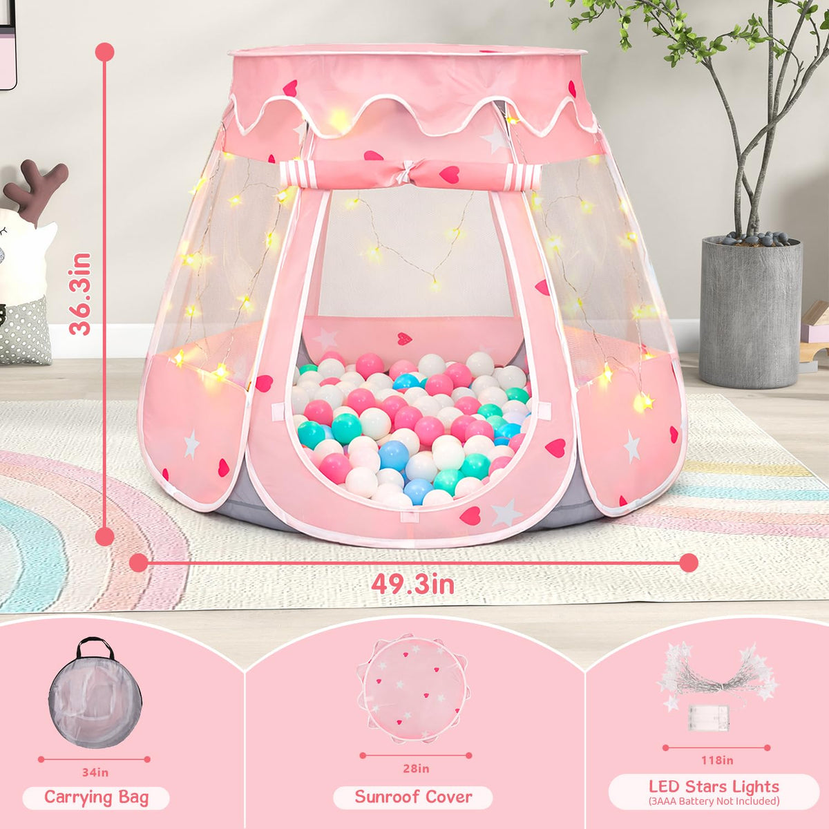 TIKTENT princess tent features roll-up door for simple access.