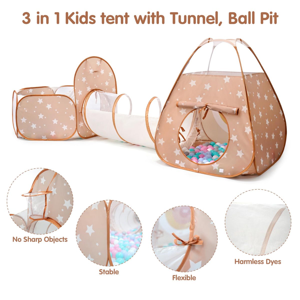 TIKTENT square tent and teepee in brown-apricot support cozy pretend play.