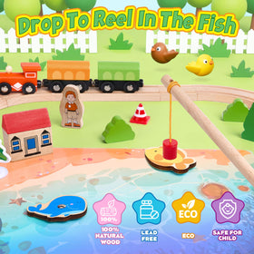 TikTiles wooden train set airport layout promotes imaginative scenery and hands-on building