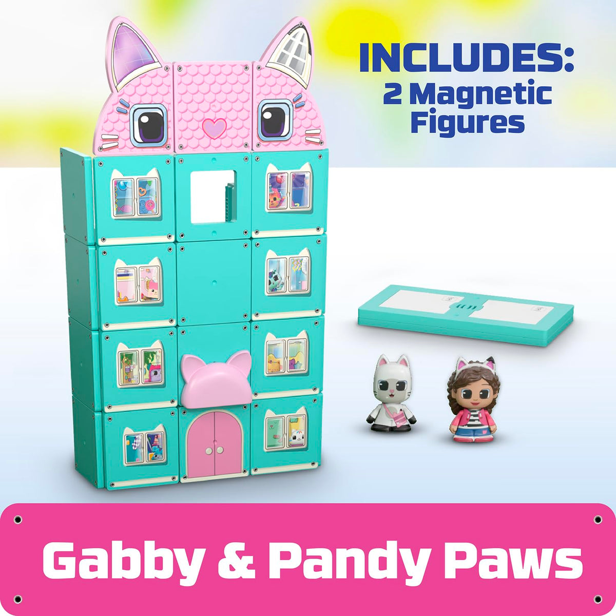Tile Town Gabby’s Dollhouse figures bring Gabby and Pandy Paws into the scene.