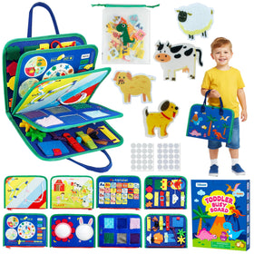 Tilhumt 8-in-1 Busy Book dressing practice with buttons helps develop fine motor skills.