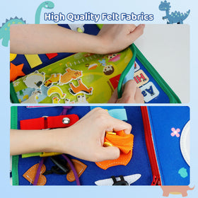 Tilhumt 8-in-1 Busy Book tactile sensory play with soft felt textures.