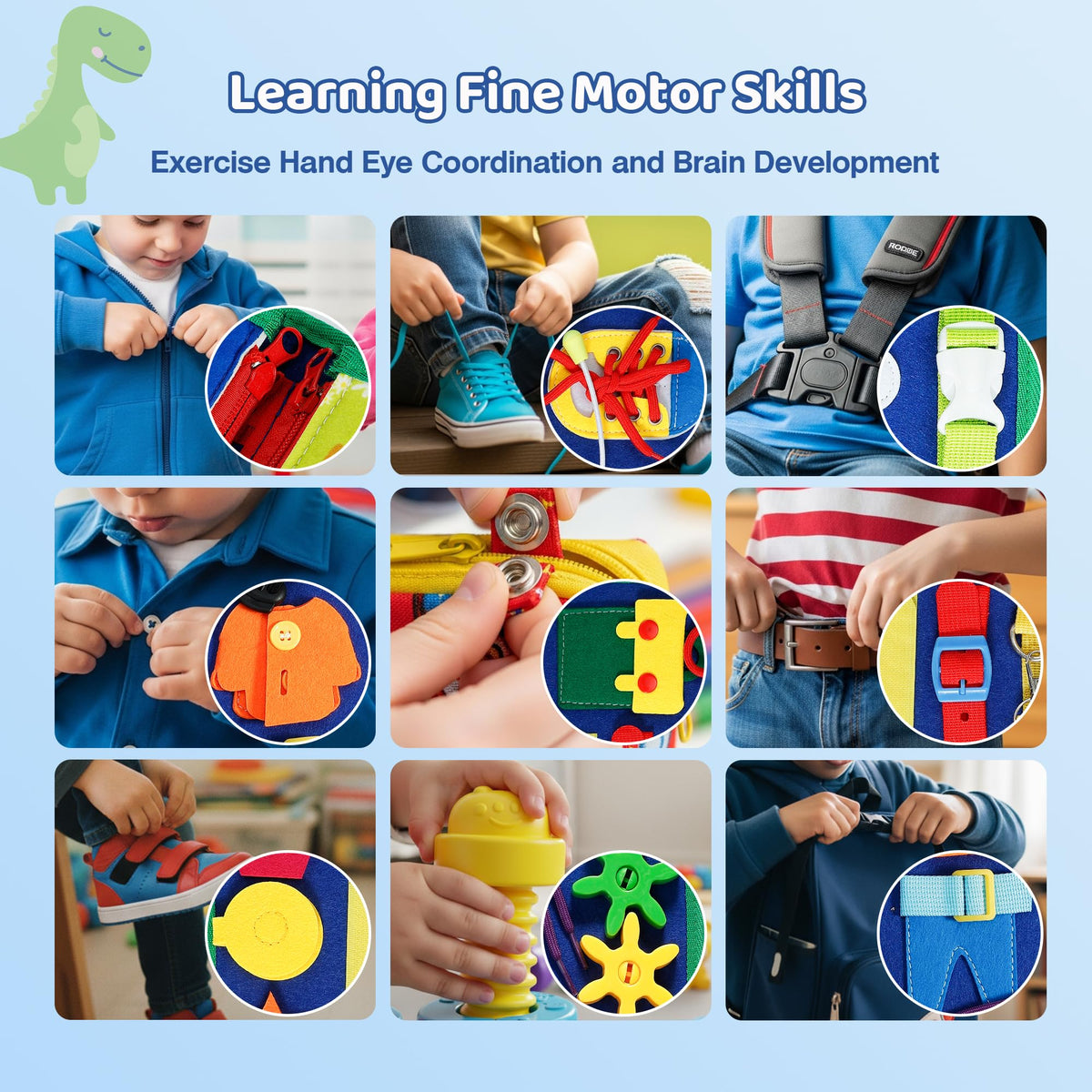 Tilhumt 8-in-1 Busy Book detachable Velcro pieces for flexible learning.