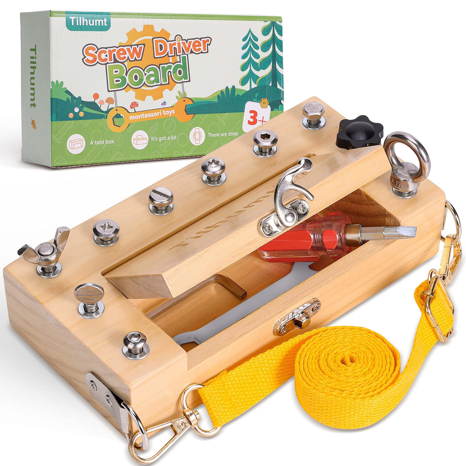 Tilhumt screwdriver board compact case enables travel-friendly play for toddlers.