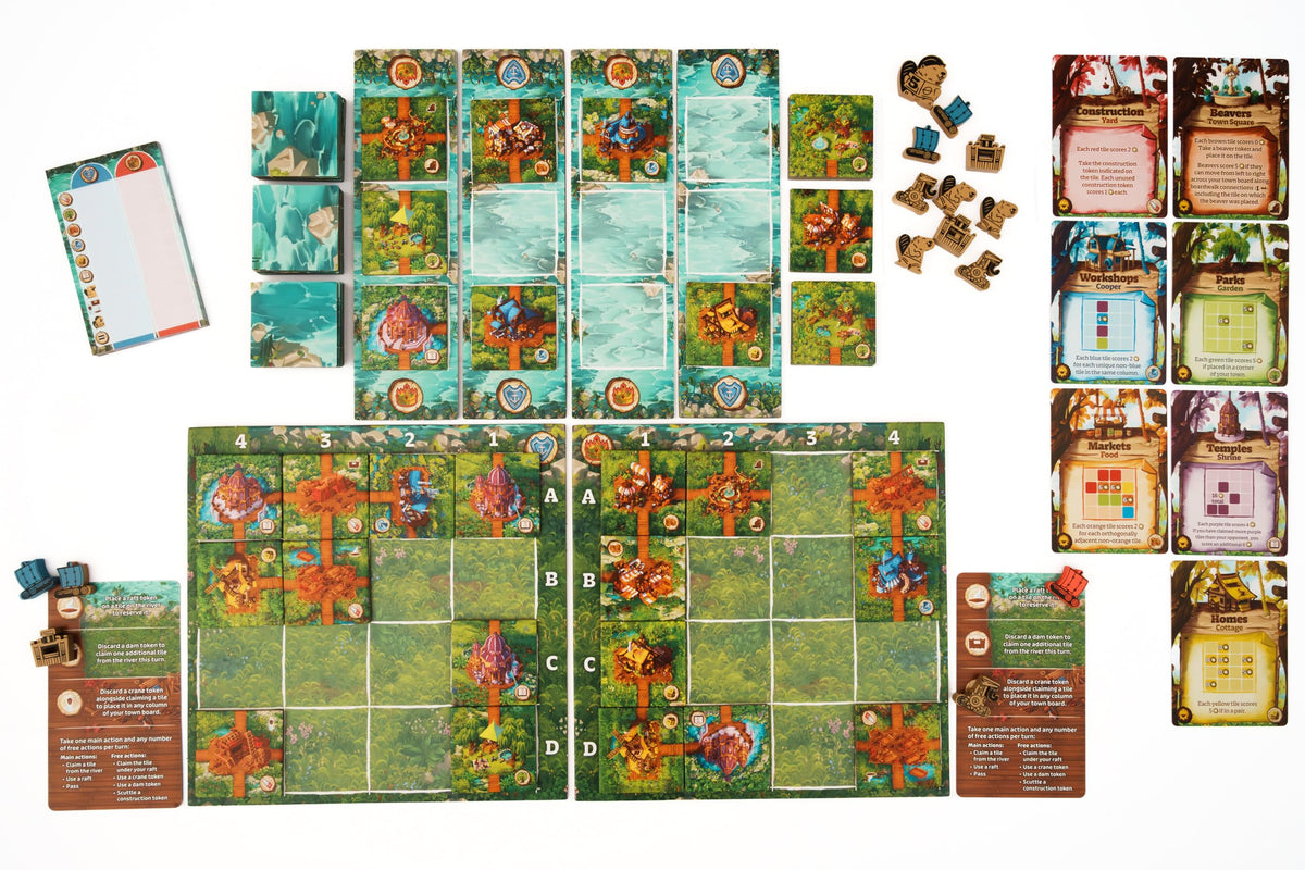 Building tiles highlight modular town construction and layout options