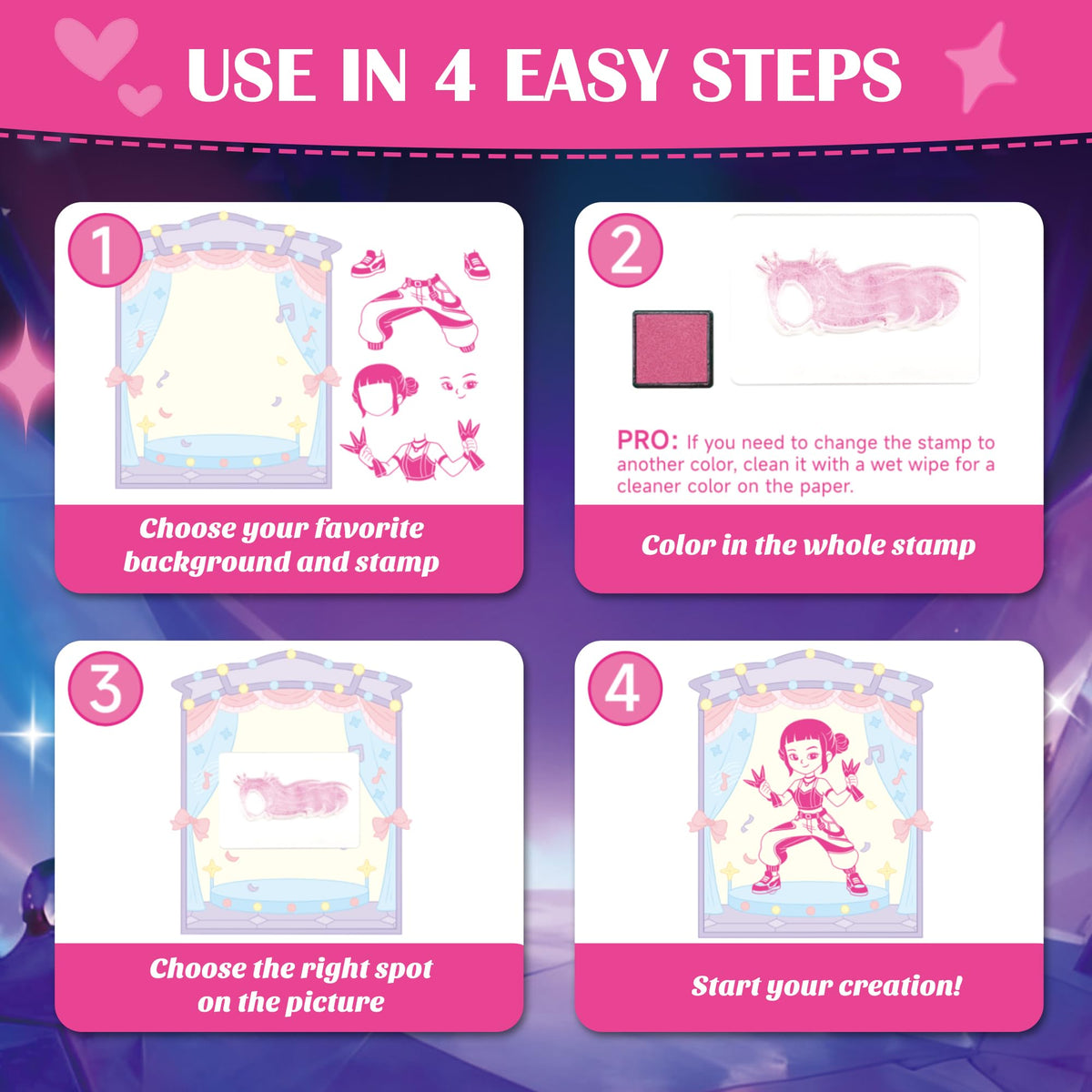 Timetome K-Pop stamp set washable ink for easy art time.