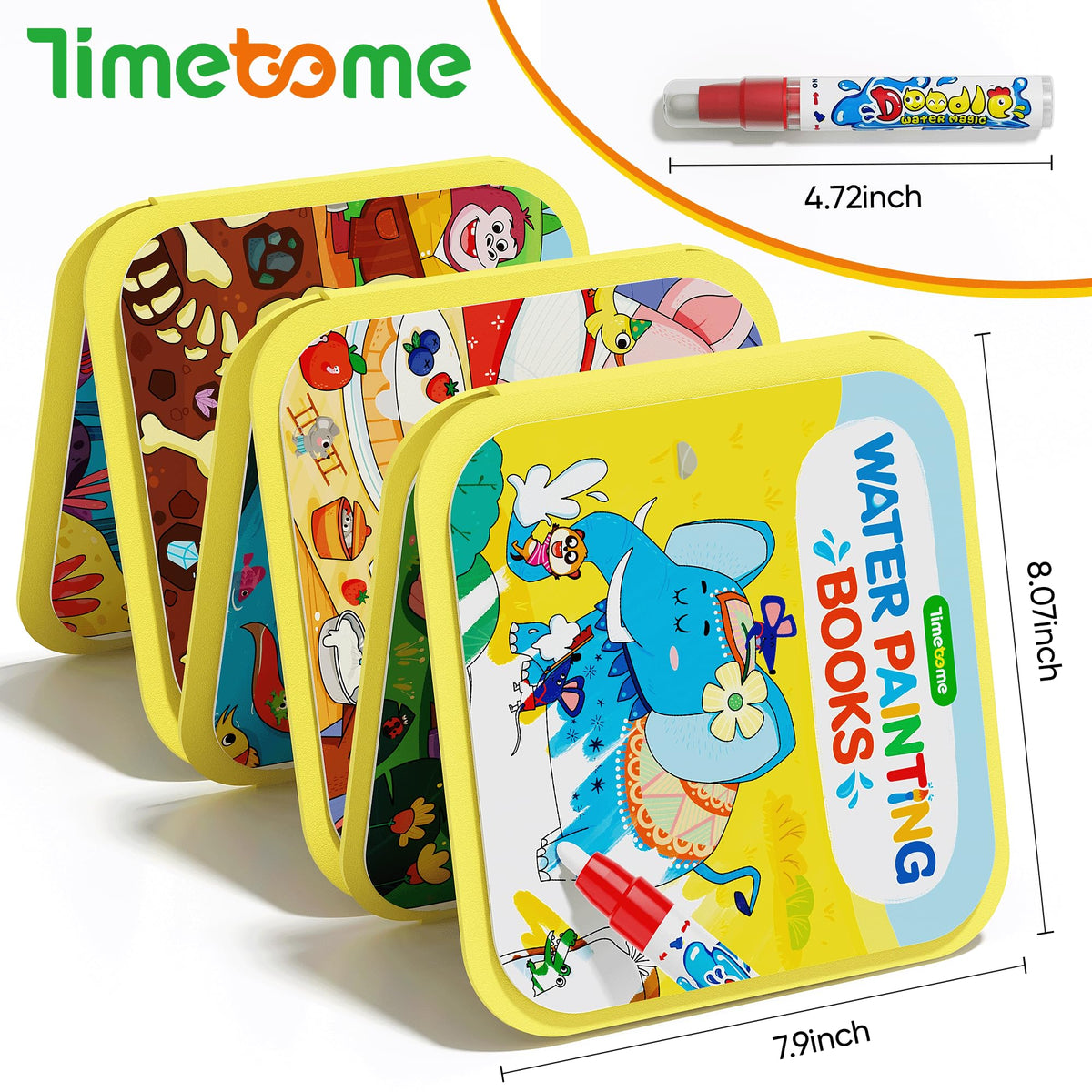 Timetome water painting book animal cover encourages safe, no-muss coloring for toddlers