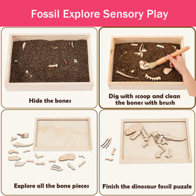 Timfuis Dino Excavation Kit wooden storage box keeps tools organized for easy setup