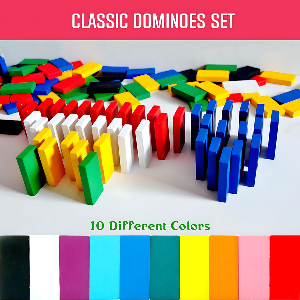 Timfuis dominoes chain-reaction play for stacking and racing fun.