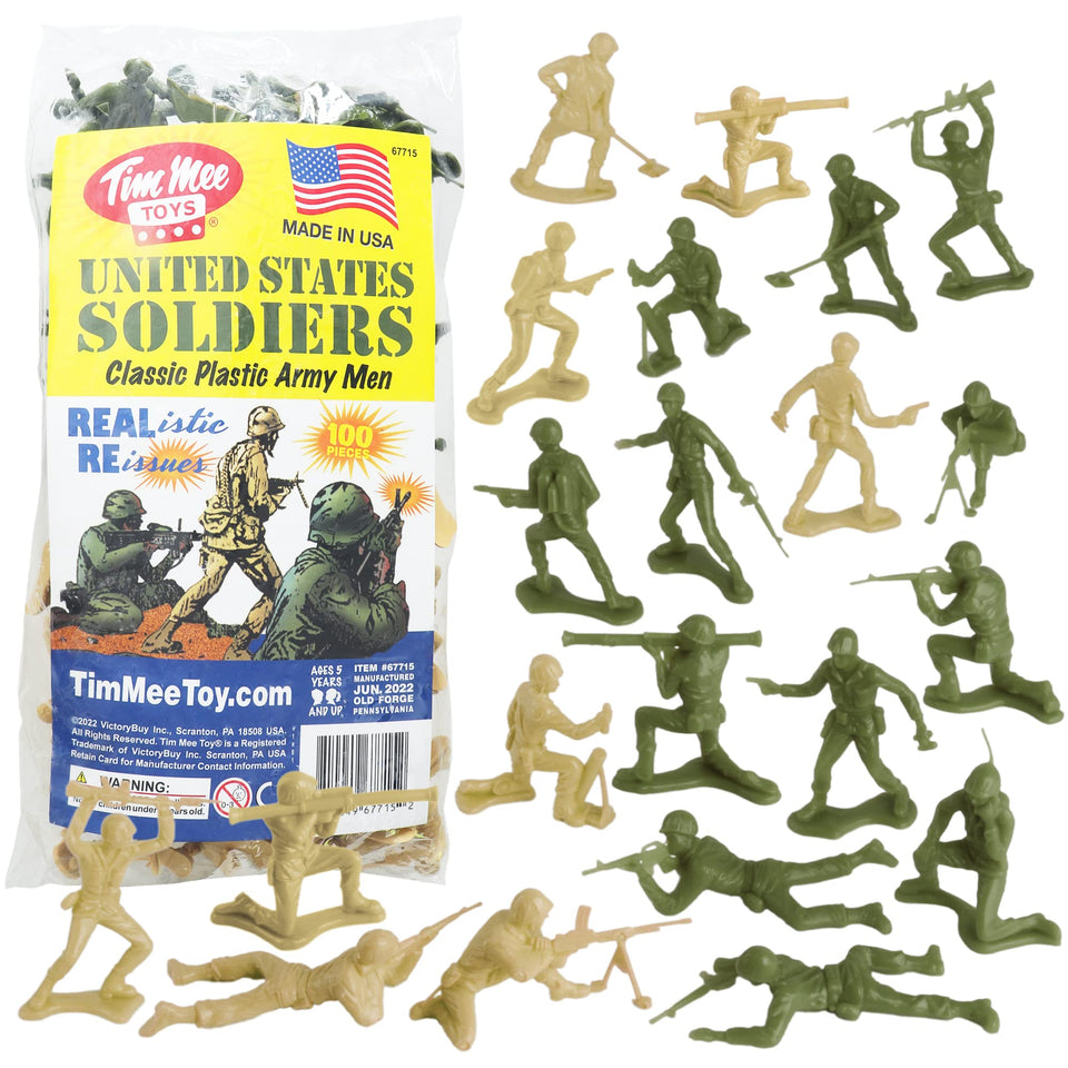 TimMee OD Green army men figures in action-ready poses for classic battlefield play.