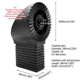 Close-up of Timyrimy 58mm gear with 36 teeth on frame connector