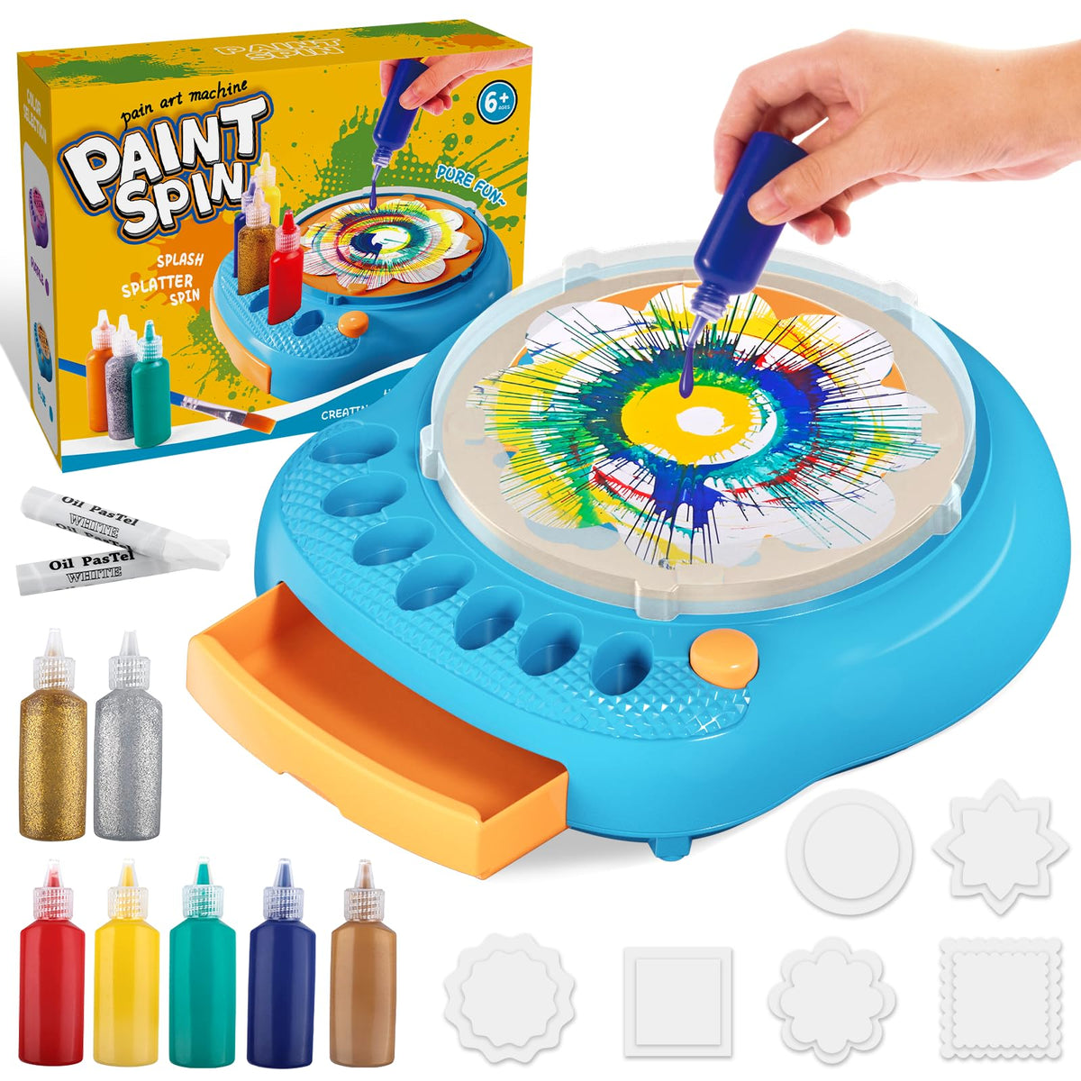 TingingYuli Spin Art Machine blue base spins vibrant artwork for kids' crafts.