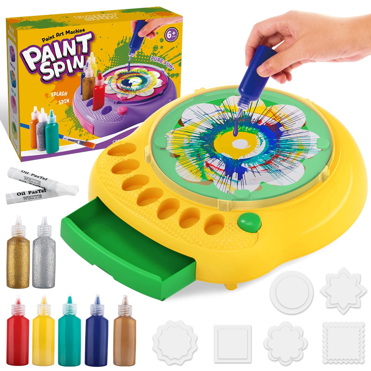 TingingYuli Spin Art Machine Green front view showing compact design and durable motor.