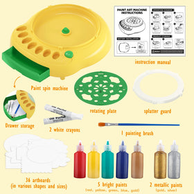 TingingYuli Spin Art Machine Green with contents showing kit inside for creative painting.