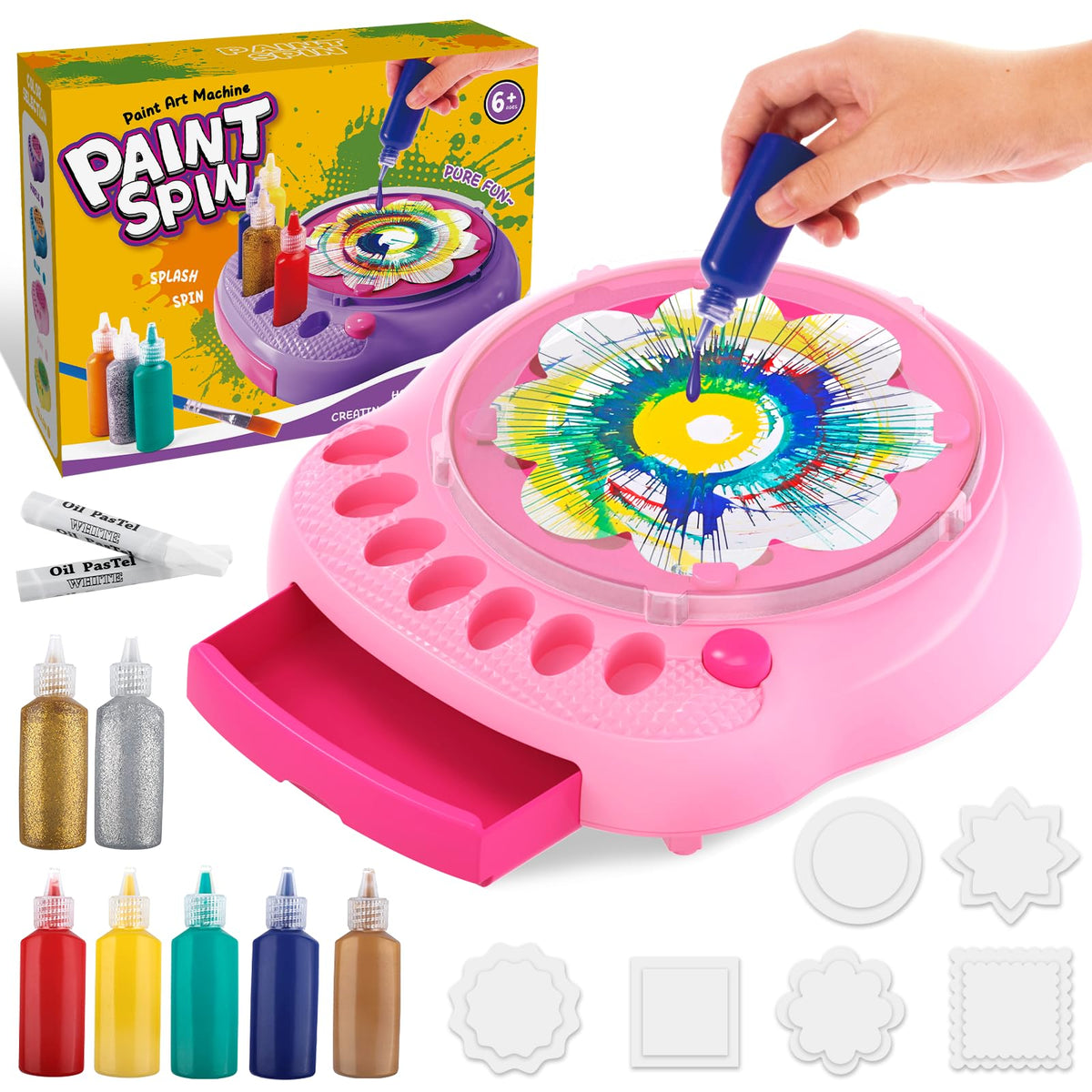 TingingYuli Spin Art Machine pink front view with vivid spins