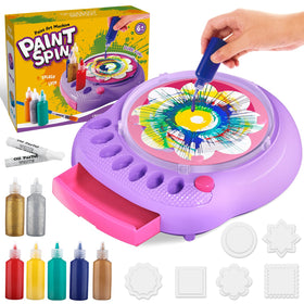 TingingYuli spin art machine in purple on table creating vivid designs