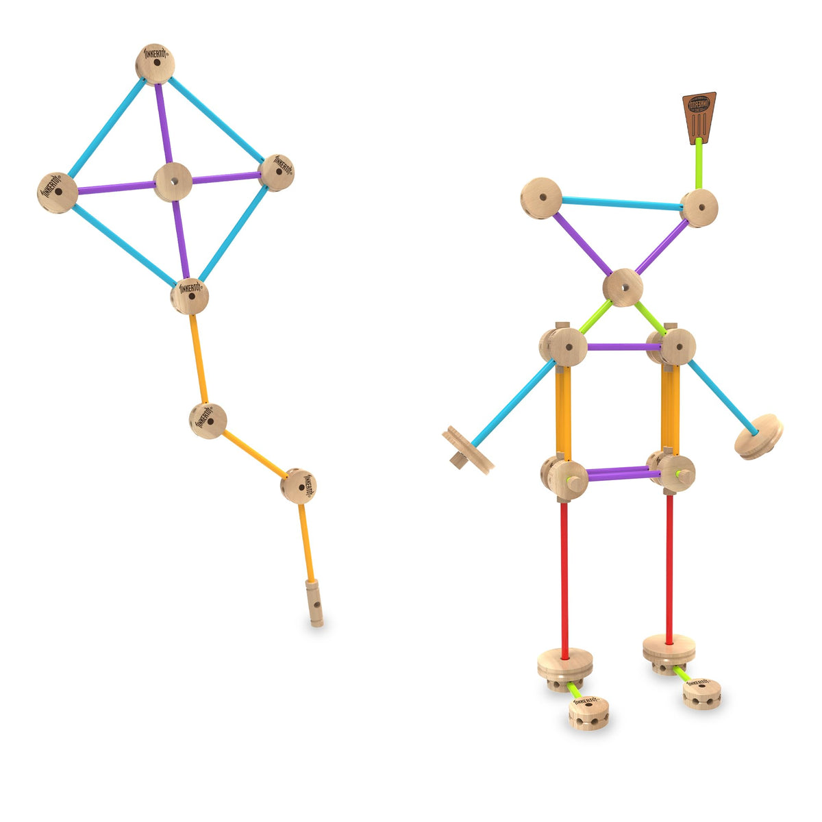 Tinkertoy easy-build instructions helping kids create model bridges and creatures.