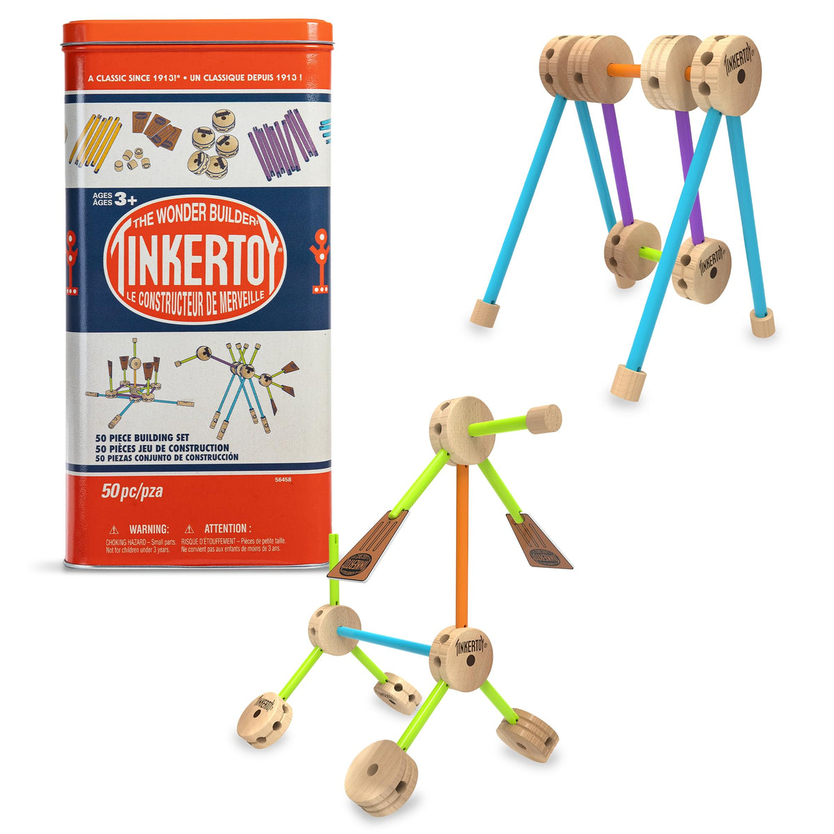 Tinkertoy Retro Building Set Tin shown for easy storage and nostalgic play.