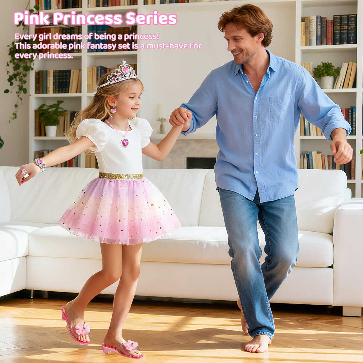 Tinkkorz princess tiara necklace and rings encourage dress-up confidence