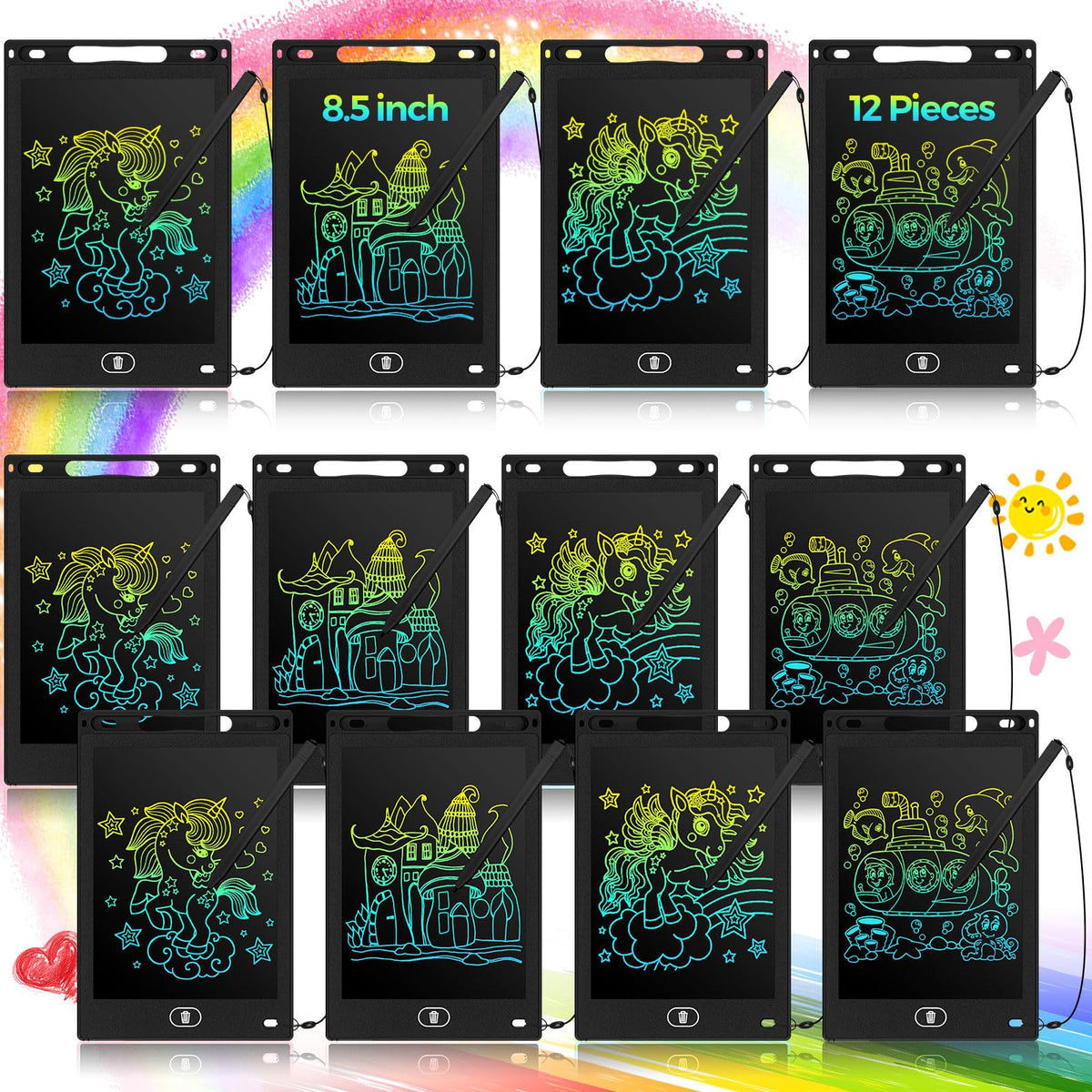 Tinlade 12-pack LCD writing tablet 8.5-inch front view for doodling