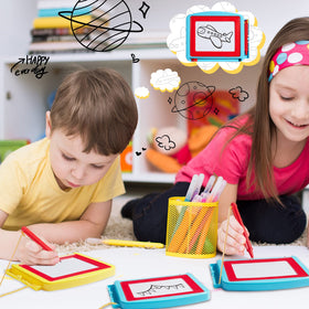 Tinlade drawing board with pen slot and string for easy storage.