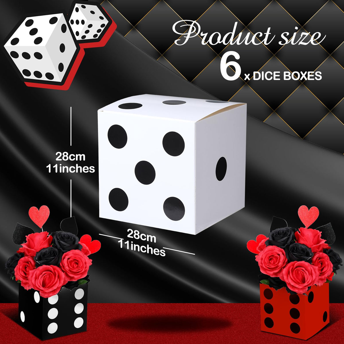 Tinlade giant dice decor with red, white and black design for party visuals