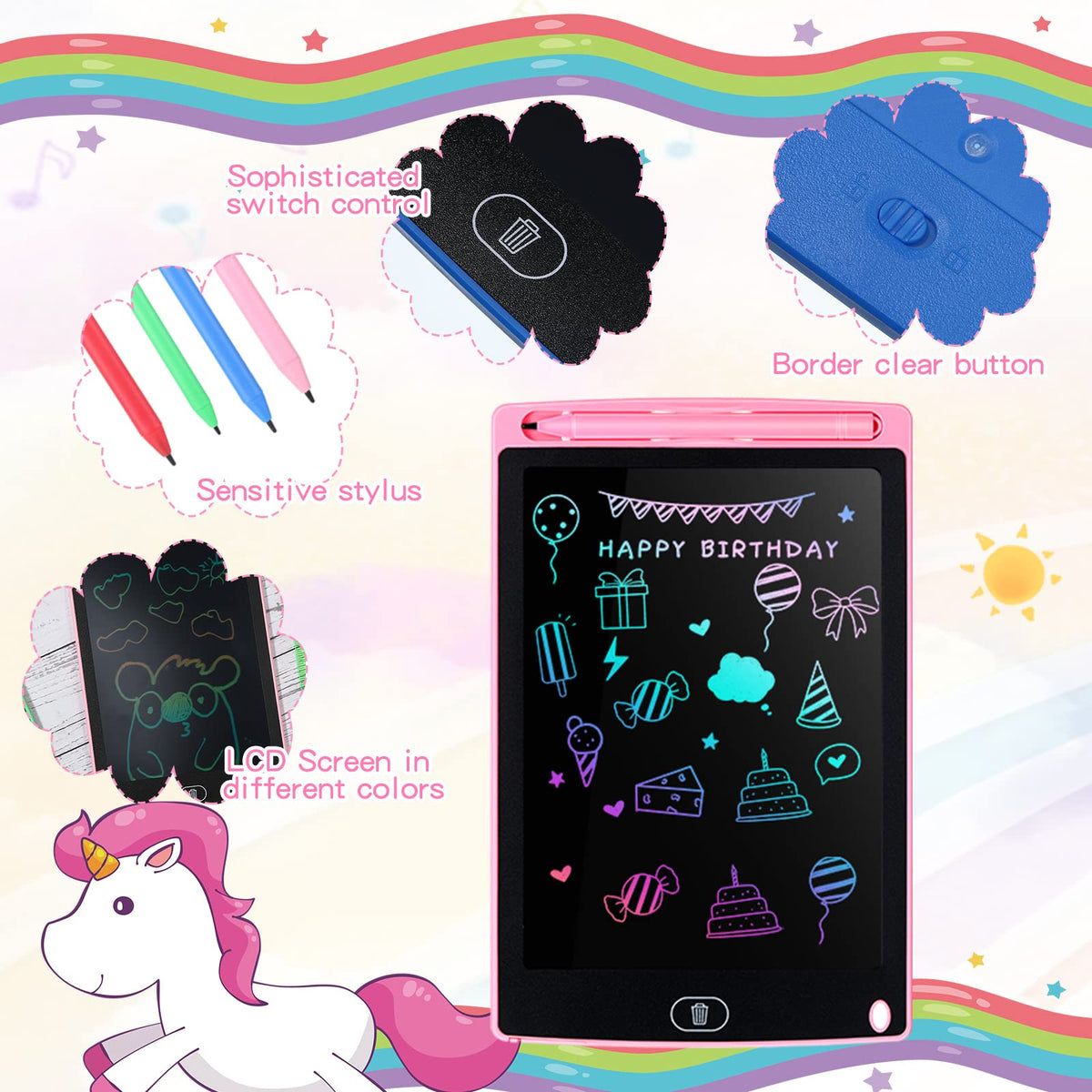 Tinlade doodle board erase button enables quick resets for new drawings.