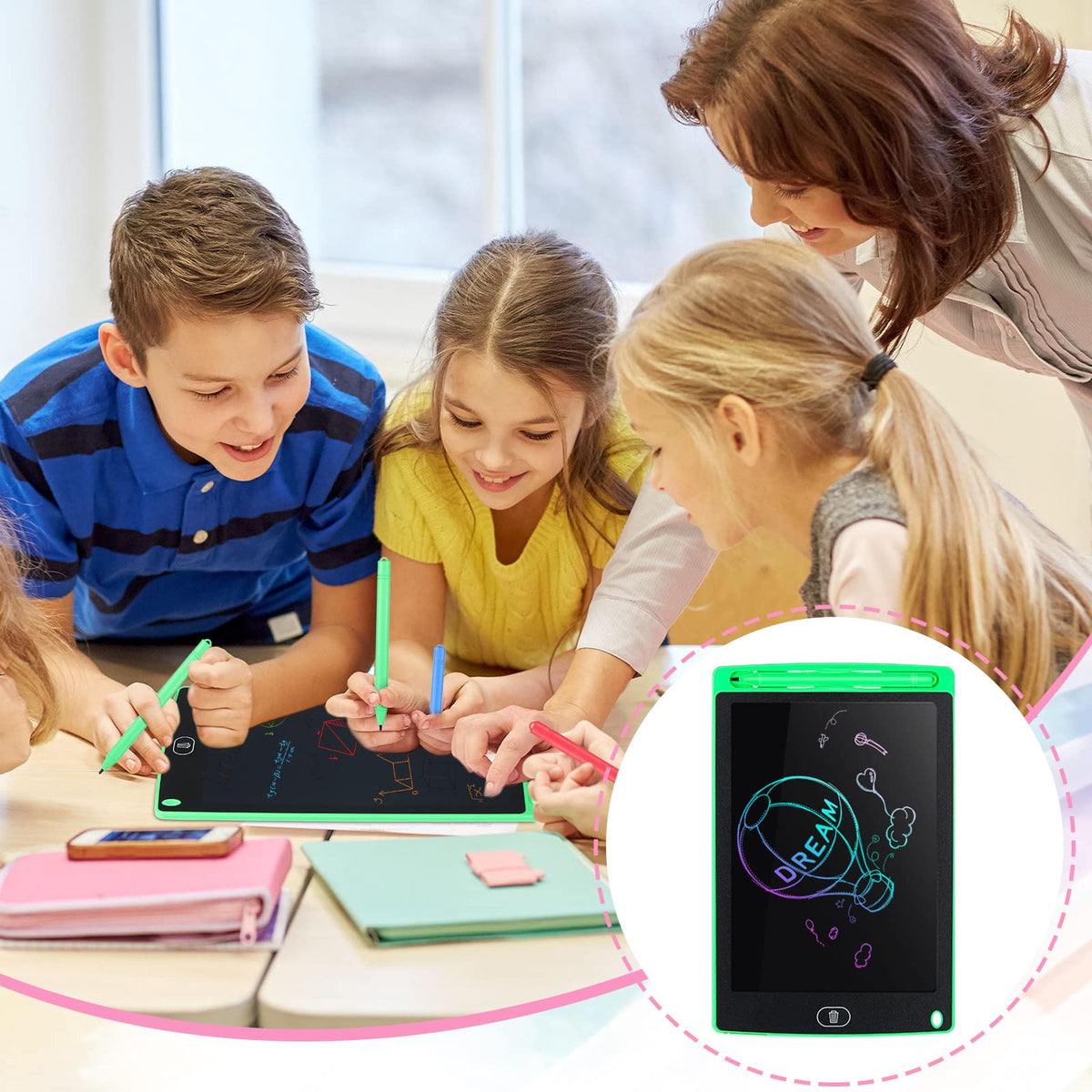 Tinlade safe rounded-corner tablets designed for kids ages 3 and up.