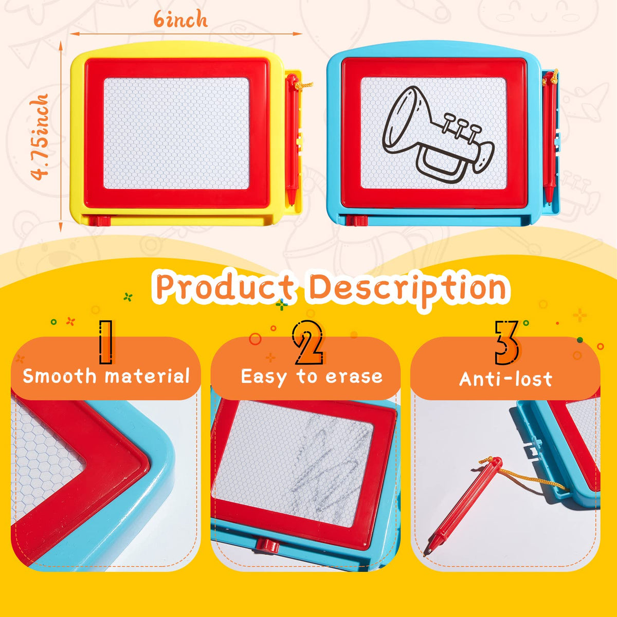 Tinlade mini drawing board yellow-red pack ideal party favors for classrooms.