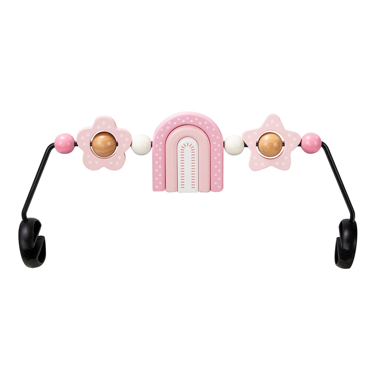 TinlyFinly beech wood toy bar with pink rainbow for engaging play.
