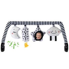 TinlyFinly cloud squeaker on toy bar supports auditory engagement for babies.