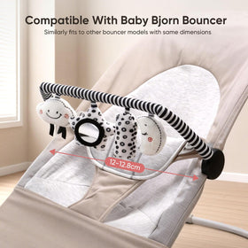 TinlyFinly end clips secure to Baby Bjorn bouncer for safe use.