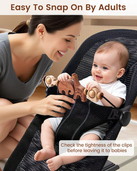 TinlyFinly colorful natural wood animals entertain baby and promote focus.
