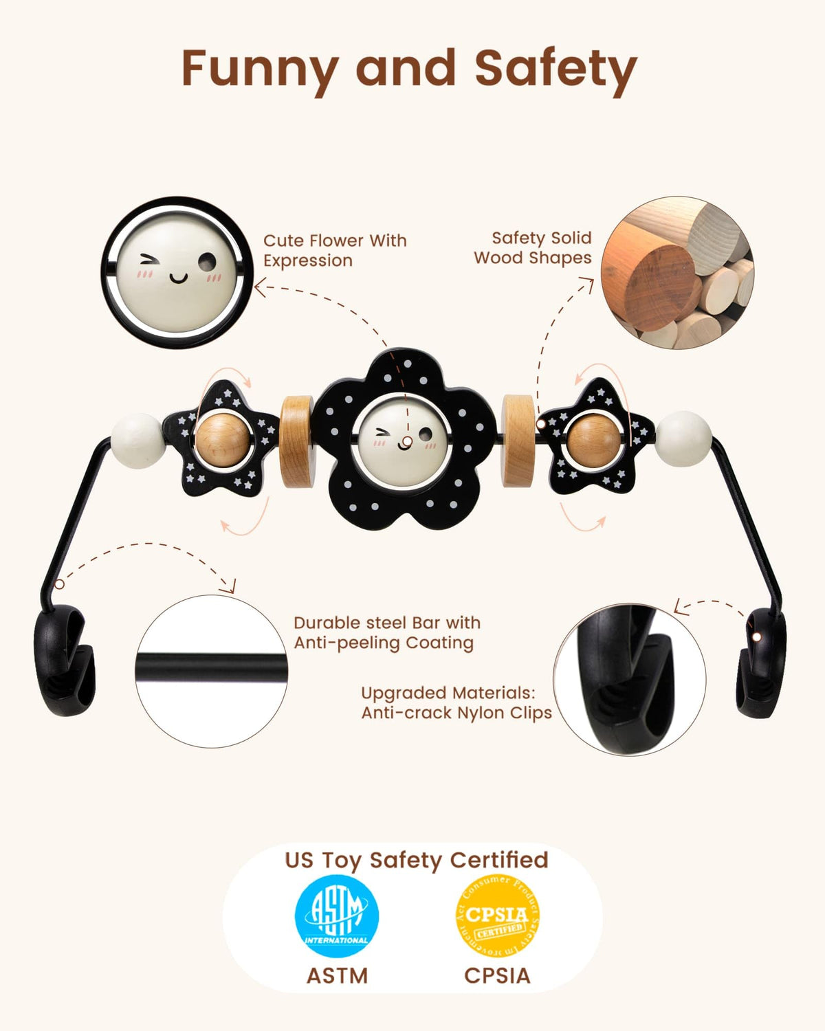 TinlyFinly rotatable toy bar encourages babies to watch, touch, and spin during play.