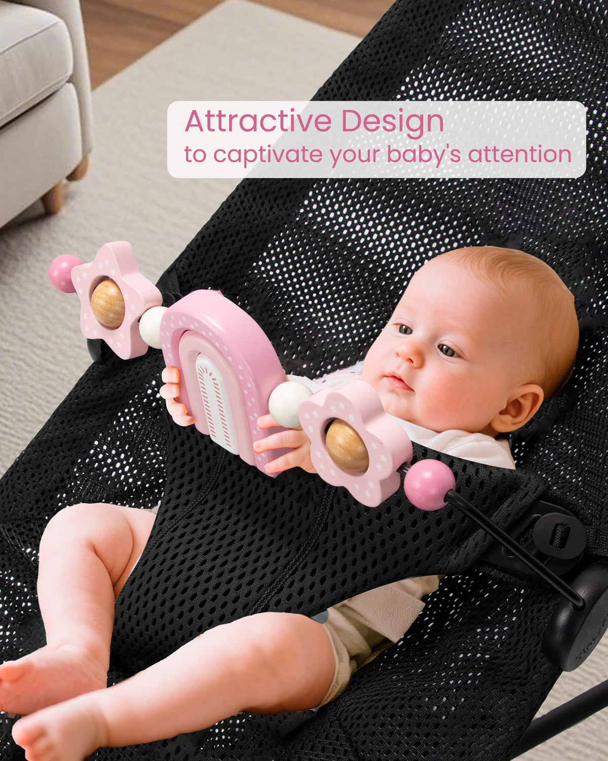 TinlyFinly nylon clips provide a secure fit on compatible bouncers.