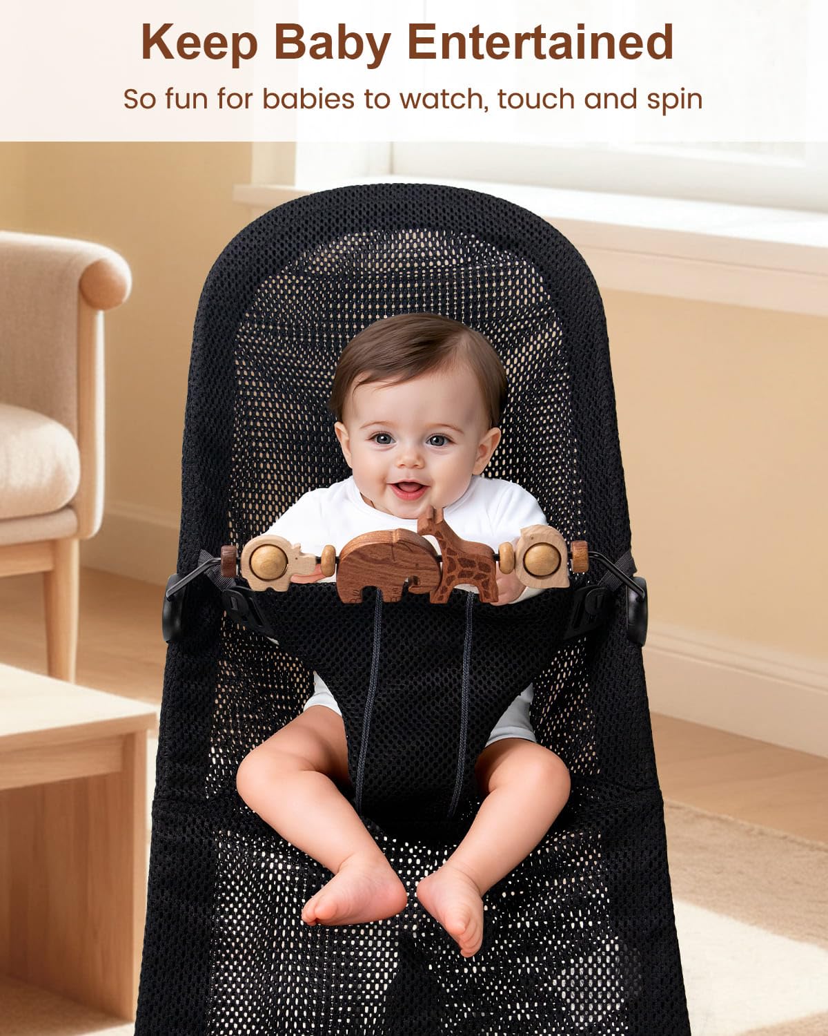 TinlyFinly smooth-edged wooden animals provide tactile exploration for curious babies.