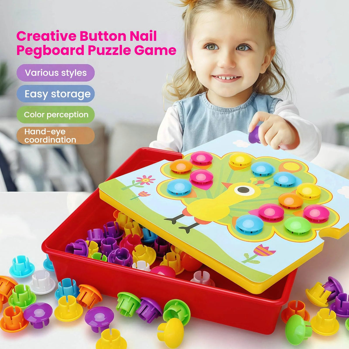 Tinoteen Button Art Toy includes 50 colorful buttons for color matching games.