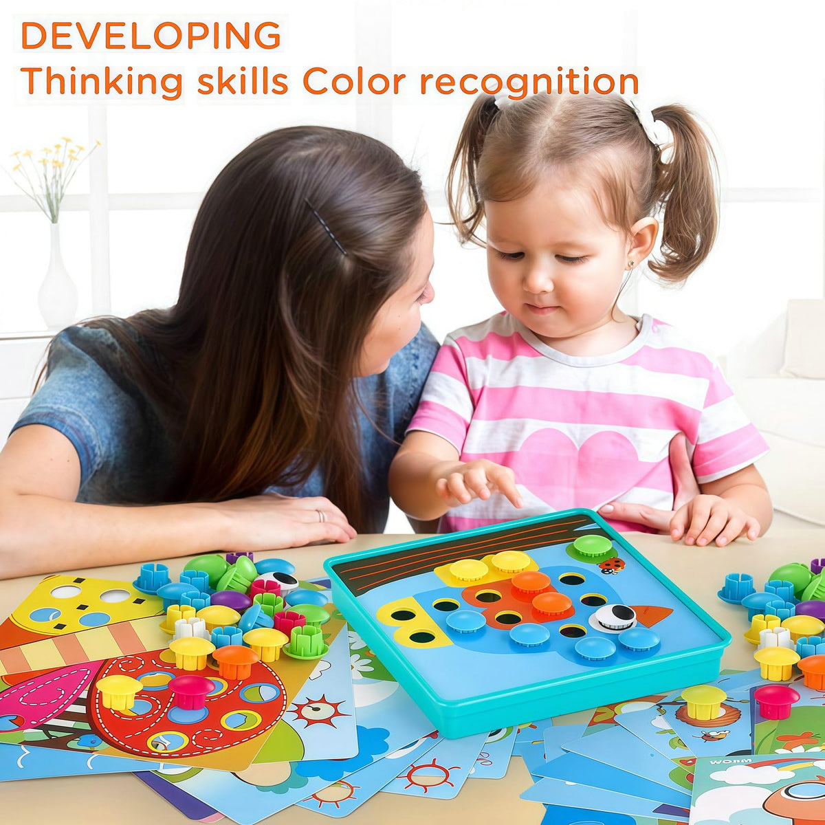 Tinoteen Button Art Toy wipe-clean tray keeps play tidy and convenient.