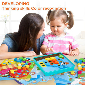 Tinoteen Button Art Toy wipe-clean tray keeps play tidy and convenient.