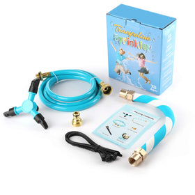 TINPOO backyard sprinkler blue ideal for outdoor cooling during hot days.