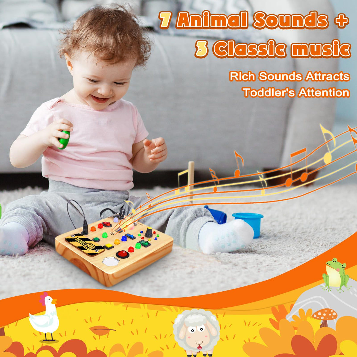 TINTECUSA Busy Board with 11 buttons promotes fine motor control through play.