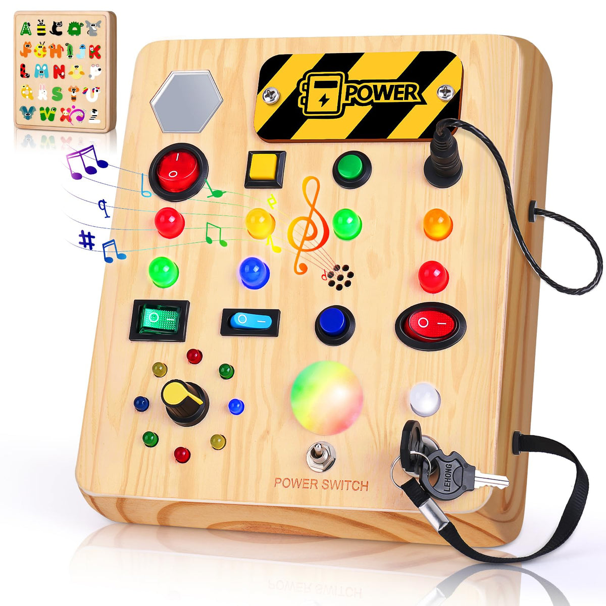 TINTECUSA Busy Board shows LED light switches for bright, interactive play.