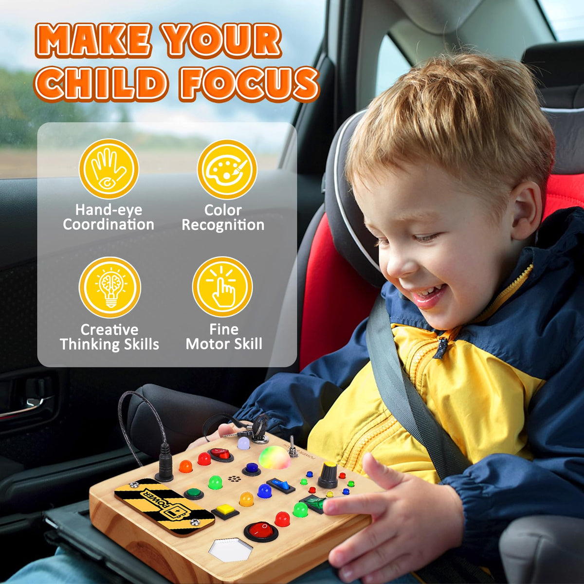 TINTECUSA Busy Board plays music and button sounds for auditory learning.