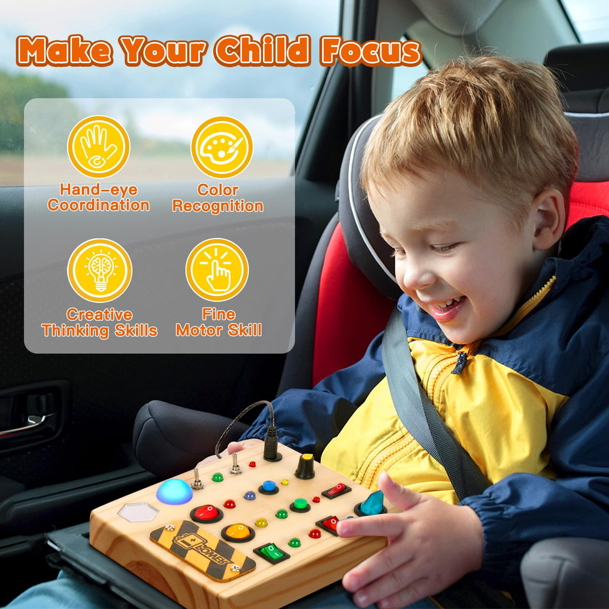 TINTECUSA LED Busy Board – built-in mirror satisfies curiosity during travel.