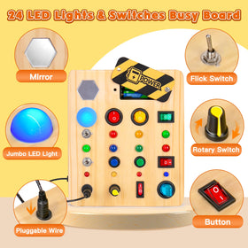 TINTECUSA LED Busy Board – natural wood with smooth edges for safe, comfortable play.