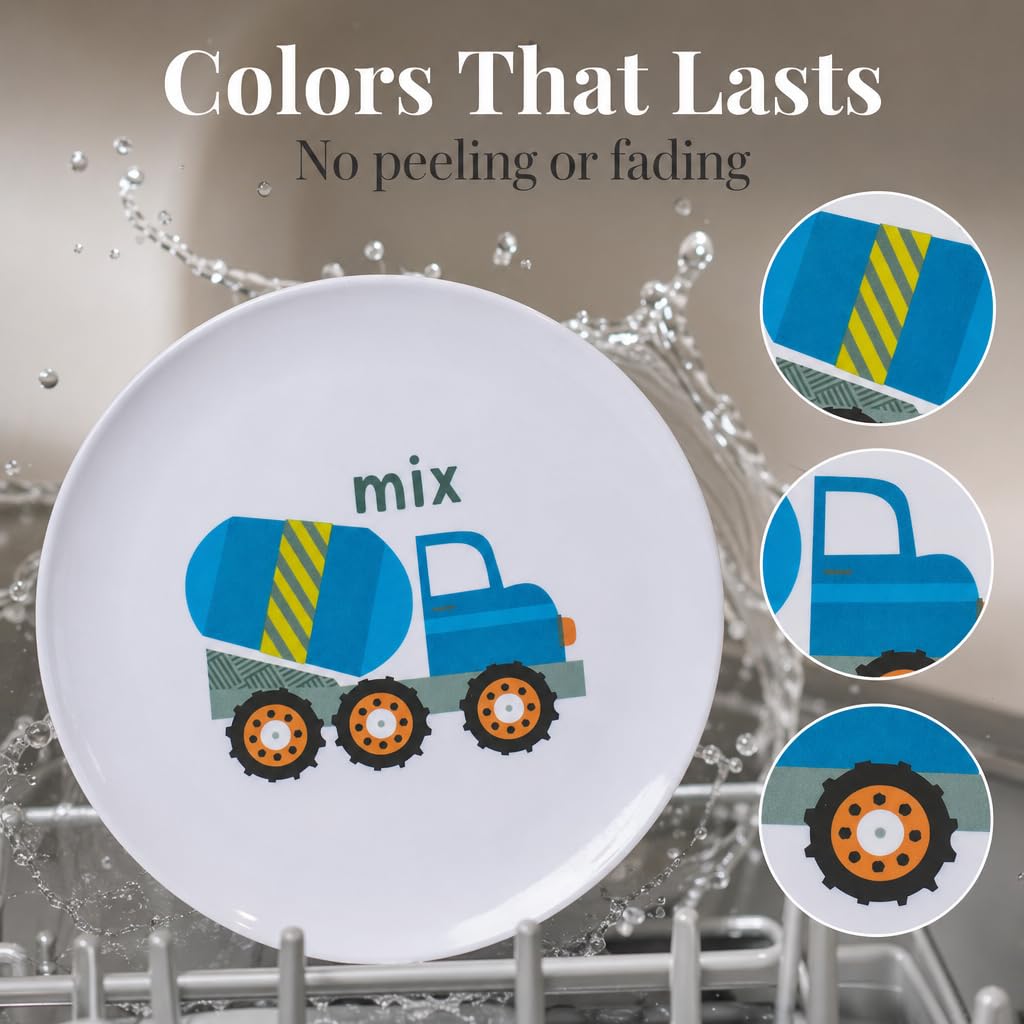Tiny Expressions construction plates set, cohesive design for themed meals