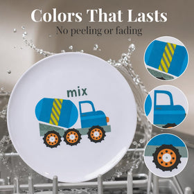 Tiny Expressions construction plates set, cohesive design for themed meals