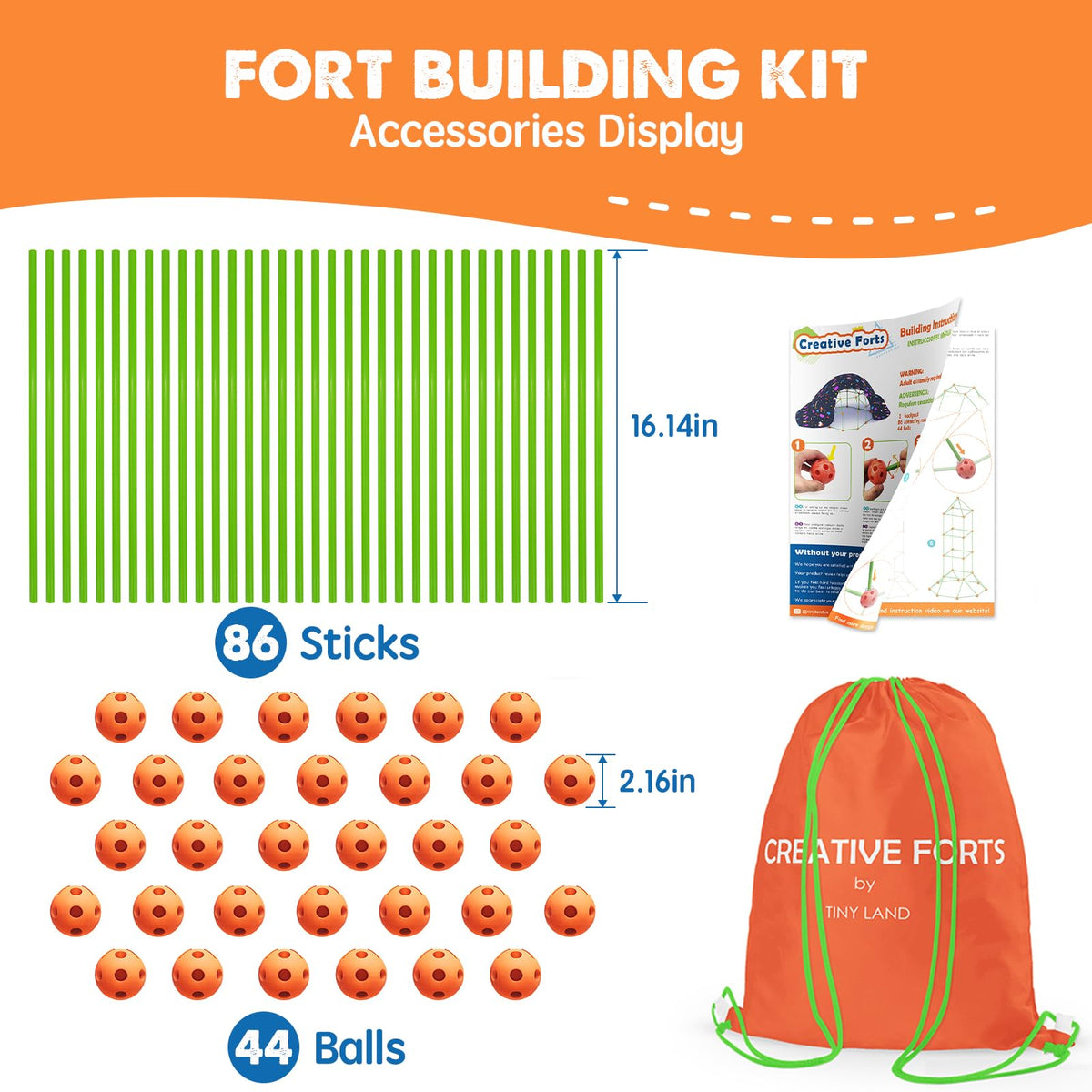 Tiny Land 130-piece set with rods and balls ready for quick setup